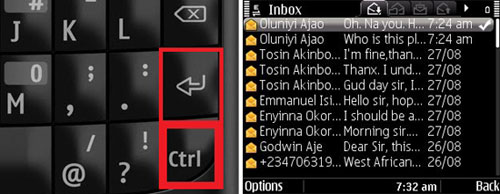 Mark/Unmark keyboard shortcut in Nokia-E5