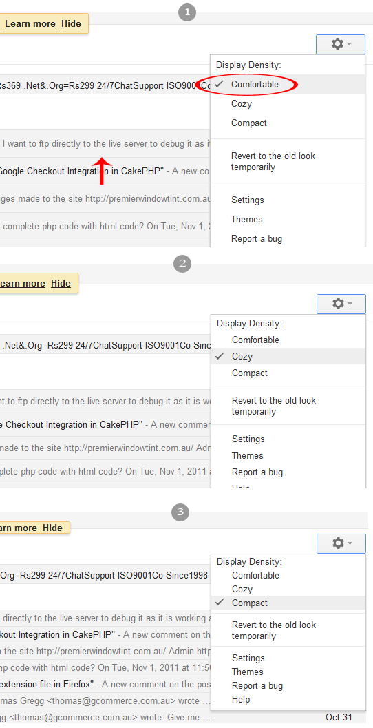 gmail new look density