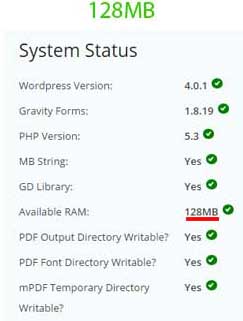 Gravity-form-PDF-extension-requires-128MB-of-memory-med-128MB